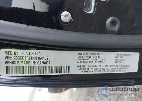 2022 Dodge Challenger R/T Scat Pack z USA, uszkodzony, nr VIN 2C3CDZFJ4NH164459